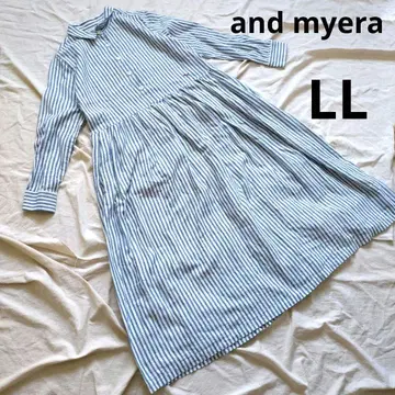 [ and myera ] 코튼 린넨 스트라이프 셔츠 원피스 LL