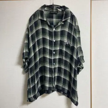 MAURICES 90년대 체크 셔츠 옴브레 반팔 M 그린 레이온