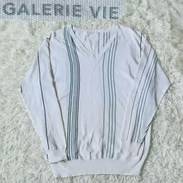 갤러리 리 스트라이프 V넥 썸머 니트 티셔츠