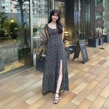 백 오픈 플라워 롱 원피스 holiday&holiday
