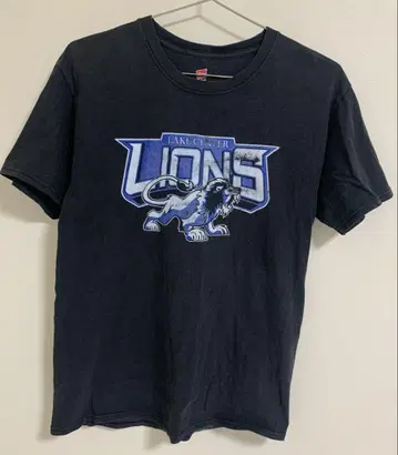 Hanes 로고 티셔츠 M 사이즈 LIONS 블랙 반팔 상의