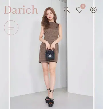 Darich 허리 오픈 체크 미니 원피스 BRN