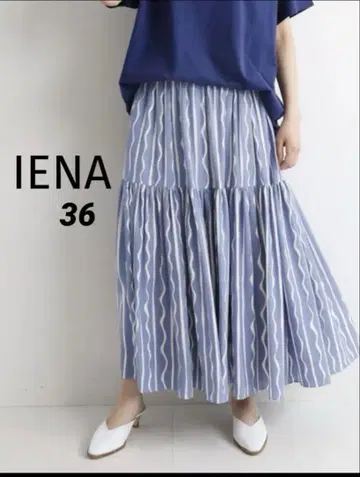 IENA 테가키 프린트 티어드 스커트 블루