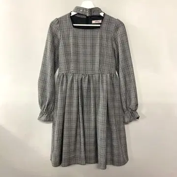 앙크루즈 앵크루즈 넥 벨트 체크 원피스 긴팔