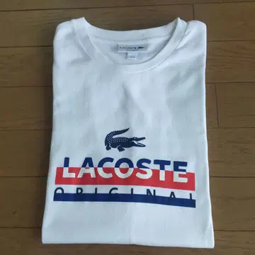 LACOSTE 라코스테 화이트 로고 티셔츠 M 트리컬러 프린트