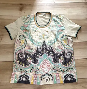 ETRO 에트로 페이즐리 무늬 실크 새틴 절개 반팔 썸머 니트 46