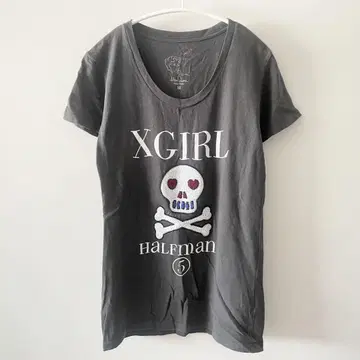 x-girl Halfman 티셔츠 스팽글 비즈 스컬 해골 M