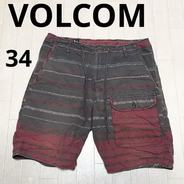 유160 VOLCOM 하프 팬츠 보더 하의 그레이 레드