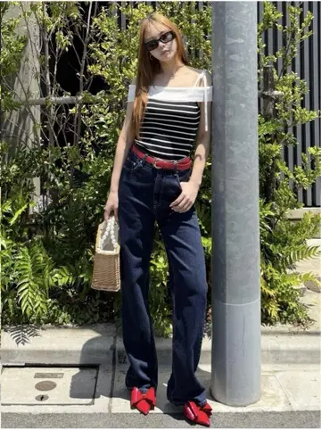 라메 데님 와이드 팬츠
