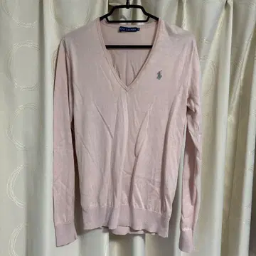 RALPH LAUREN 핑크 V넥 스웨터 M