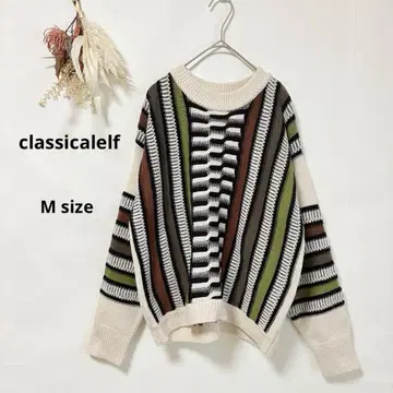클래시컬 엘프 classicalelf 총 패턴 니트 M 긴팔 레트로풍