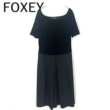 폭시 FOXEY 원피스 벨로아 절개 스커트 보트넥 블랙