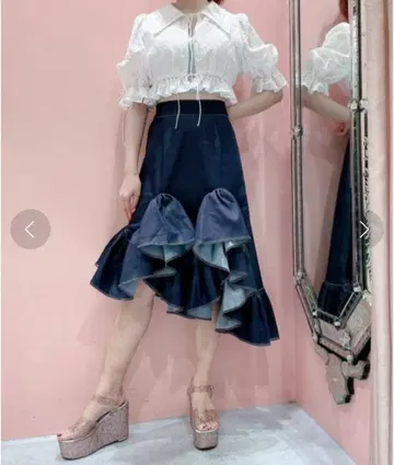 릴릴리 데님 블루 프릴 롱 스커트
