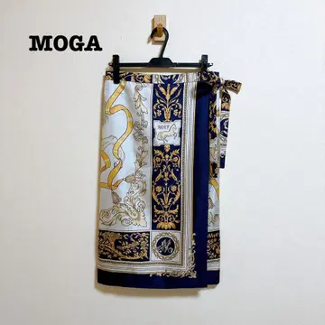 새상품급 MOGA 스카프 패턴 랩스커트 실크 100%