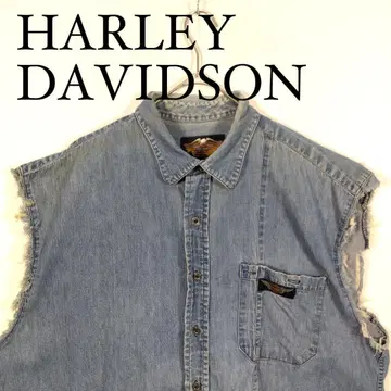 HARLEY DAVIDSON 슬리브리스 데님 셔츠 베스트 XL 컷오프