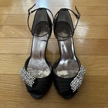 힐 스톤 블랙 오픈토 하이힐 결혼식 큐빅 36
