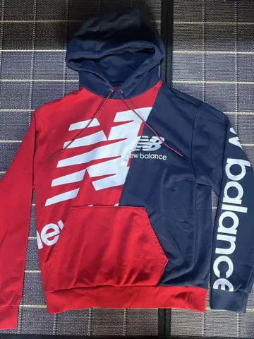 New Balance 후드 부착 후드티 M 네이비/레드