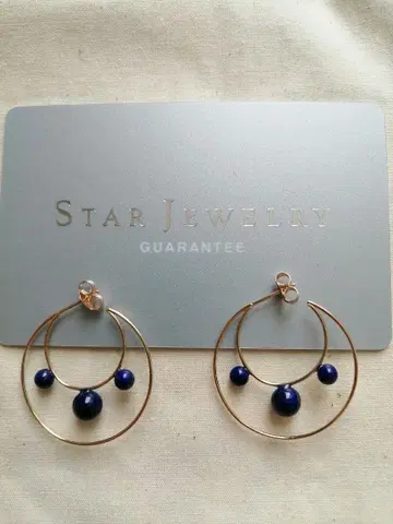 STAR JEWELRY K10 골드 라피스라줄리 후프 귀걸이