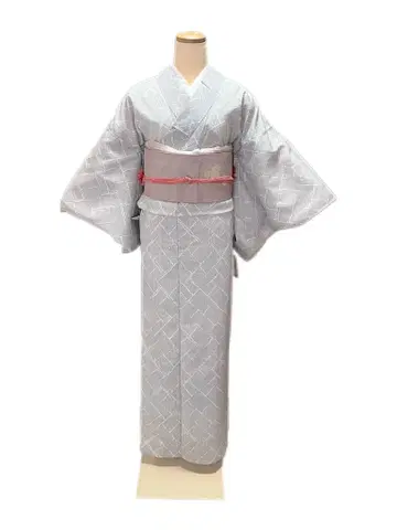 여름 기모노 코몬 사 그레이 오시마 명주풍 기장 159cm 새상품급