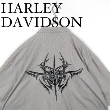 HARLEY-DAVIDSON 그레이 반팔 버튼다운 셔츠 스트라이프 XXL