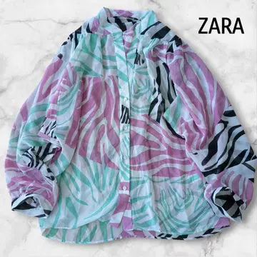 ZARA 자라 시어 블라우스 프린트 오버 사이즈 핑크 그린 S
