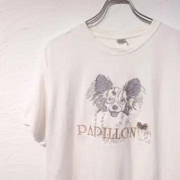 00년대 GILDAN 길단 파피용 강아지 자수 티셔츠 빈티지