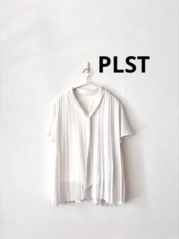 PLST 플라스테 쉬폰 플리츠 보우타이 블라우스 반팔 화이트