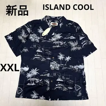 유160 1 새상품 ISLAND COOL 알로하 셔츠 버튼 셔츠 네이비