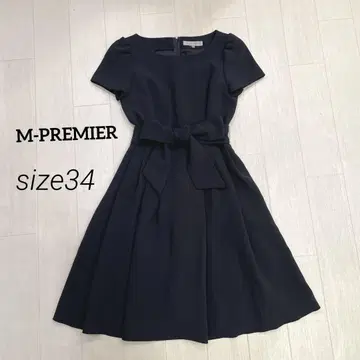 M-PREMIER 엠프리미어 반팔 무릎 기장 리본 원피스 34 블랙