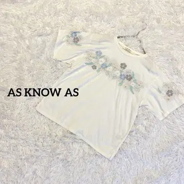 아즈노아즈 반팔 티셔츠 티셔츠 꽃무늬 자수 화이트 귀여운 디자인 상의
