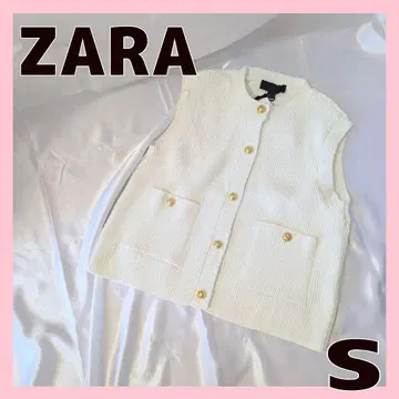 자라 ZARA 무지 니트 탑 베스트 심플 골드 버튼 화이트 S