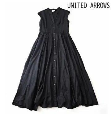 UNITED ARROWS 코튼 플레어 롱 원피스 38 블랙