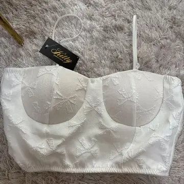 리본 자수 베어 탑 화이트 키티 구제 의류 used vintage