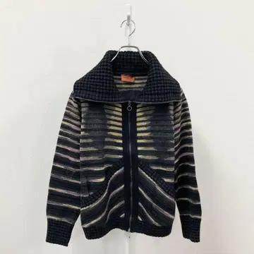 62g24 MISSONI 세일러 디자인 집업 니트 블루종 M