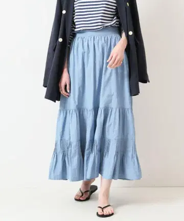SLOBE IENA 샴브레이 티어드 스커트 S 블루
