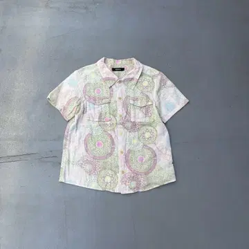 90s ZUCCA 올 패턴 사이키델릭 반팔 코튼 셔츠 패턴 셔츠 여성용