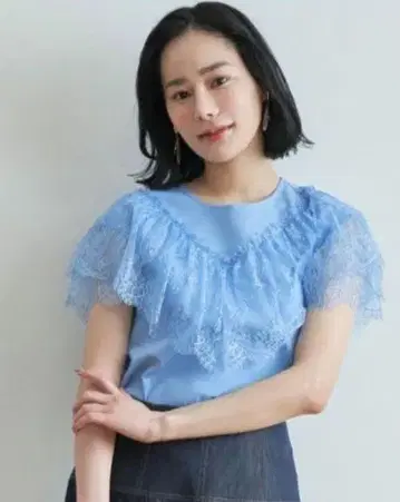 아나이 ANAYI 하이 게이지 분또 레이스 풀오버 스카이블루