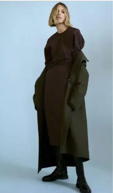 ZARA 자라 개더 디테일 미디 길이 원피스 브라운