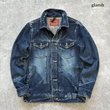 [ glamb ] 글램 크러쉬 가공 데님 자켓 G점퍼 와이어 옷깃