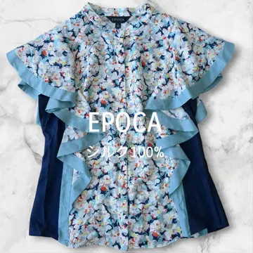 EPOCA 에포카 실크 100% 프릴 블라우스 티셔츠 꽃무늬 올 패턴
