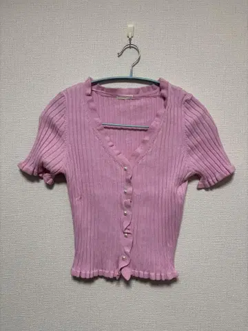 리브 핑크 반팔 가디건