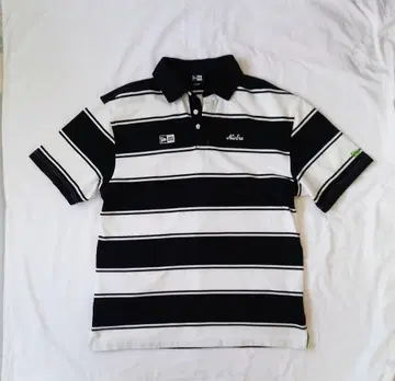 NEW ERA 피케 셔츠 X LARGE 블랙/화이트 스트라이프