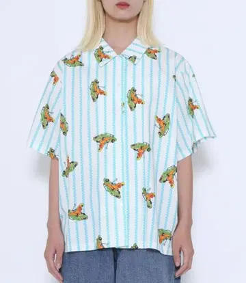 새상품! PUNYUS FUGU CAR 스트라이프 오픈 카라 셔츠
