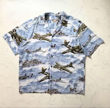 Vintage 90s USA제 전투기 패턴 알로하 셔츠