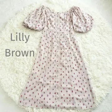 Lilly Brown 퍼프 슬리브 원피스 레트로 패턴 옅은 핑크