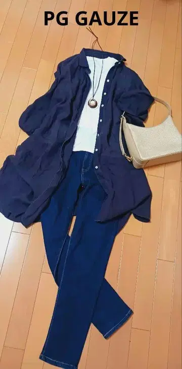피지 거즈 린넨 롱 블라우스 프리사이즈 다크 브라운