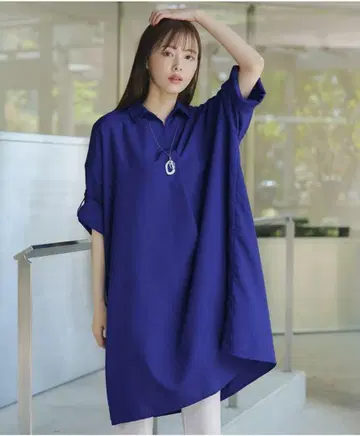[세탁 가능] 린넨 라이크 스키퍼 셔츠 튜닉 미사용 새상품