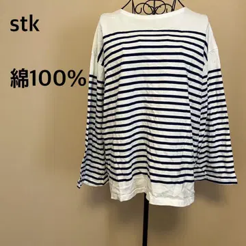 [ stk ] 보더 긴팔 상의/면 100%/심플/네이비/화이트