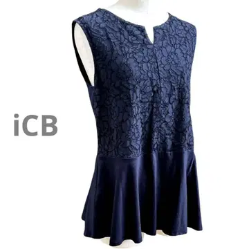 iCB 아이씨비 슬리브리스 레이스 티셔츠 페플럼 네이비
