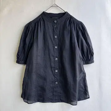 새상품급 바나나리퍼블릭 여성용 밴드 카라 린넨 블라우스 XS 블랙